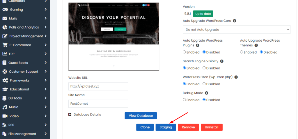 FastComet Website staging